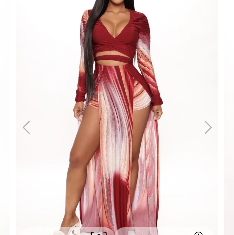 Fashionnova Long Sleeve Maxi Dress Built in Shorts